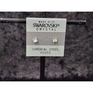 SWAROVSKI CRYSTAL Crystallite by Destine 8mm Clear Faceted Square Stud Earrings